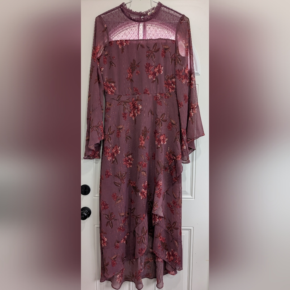 Jolt Mauve Long Sleeve Dress with Floral Design